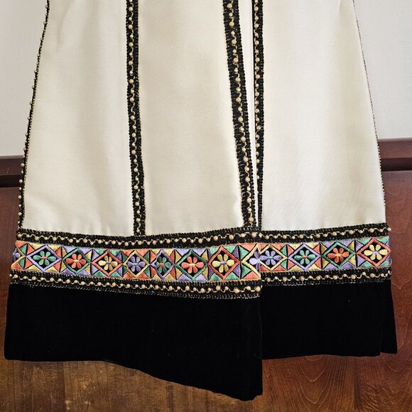 Vintage 1960s Hong Kong Hostess Maxi Gown Dress sz S Embroidered Black Cream - Picture 6 of 12